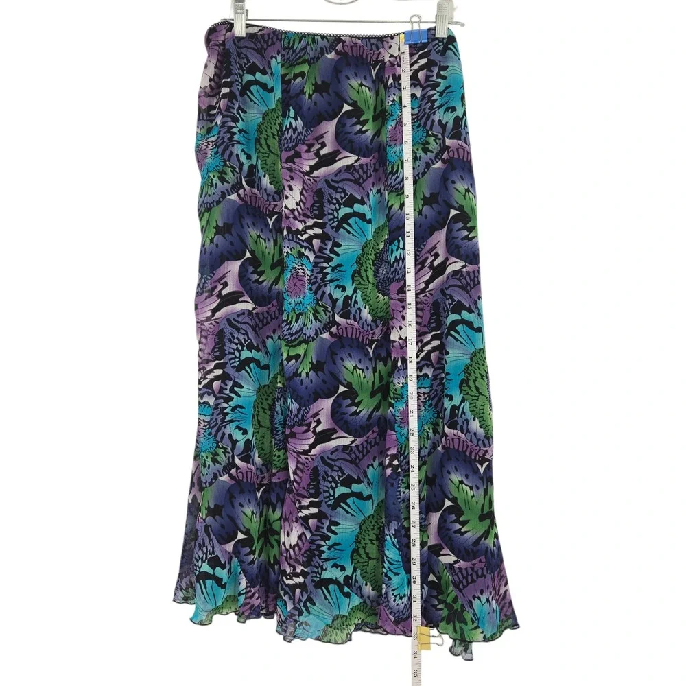 Notations Butterfly Print Maxi Skirt Womens M Colorful Boho Chiffon Casual n‎
